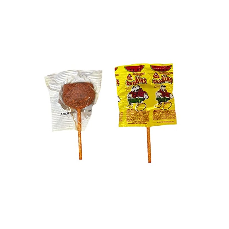 Beny Sandias Watermelon Hard Candy Lollipop Chili Coated 10ct 4.59oz