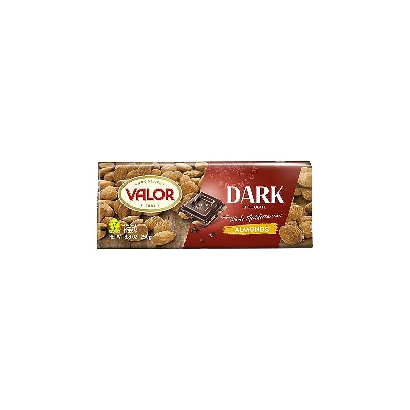 Valor. Dark Chocolate with whole Mediterranean Almonds. 250g (8.75oz).