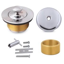 Lift and Turn Bathtub Drain Conversion Kit – All-Brass Tub Drain with Trim Waste, Single-Hole Overflow Faceplate Plus Removal Tool (Chrome - with Removal Tool)