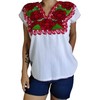Classic Mexican Embroidery Blouse Floral Desing with a Red Flat