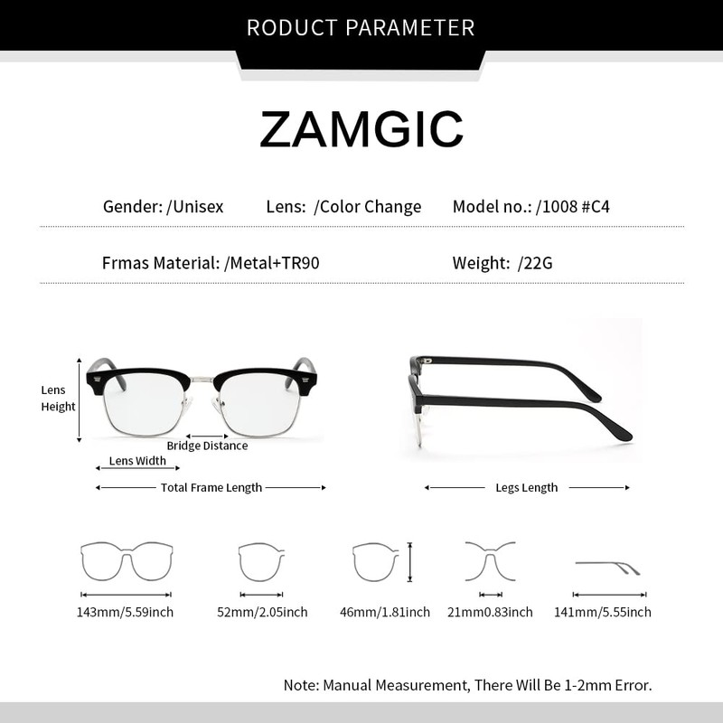 ZAMGIC Photochromic Sunglasses Blue Light Blocking Glasses for Men and