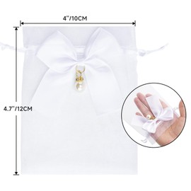G2PLUS White Organza Bags with Bow Pearls: 10 x 12 cm Small Gift Organza Bags, Pack of 30 Organza Bags with Drawstring for Wedding Candy Bags, Jewellery Bags, Gift Bags