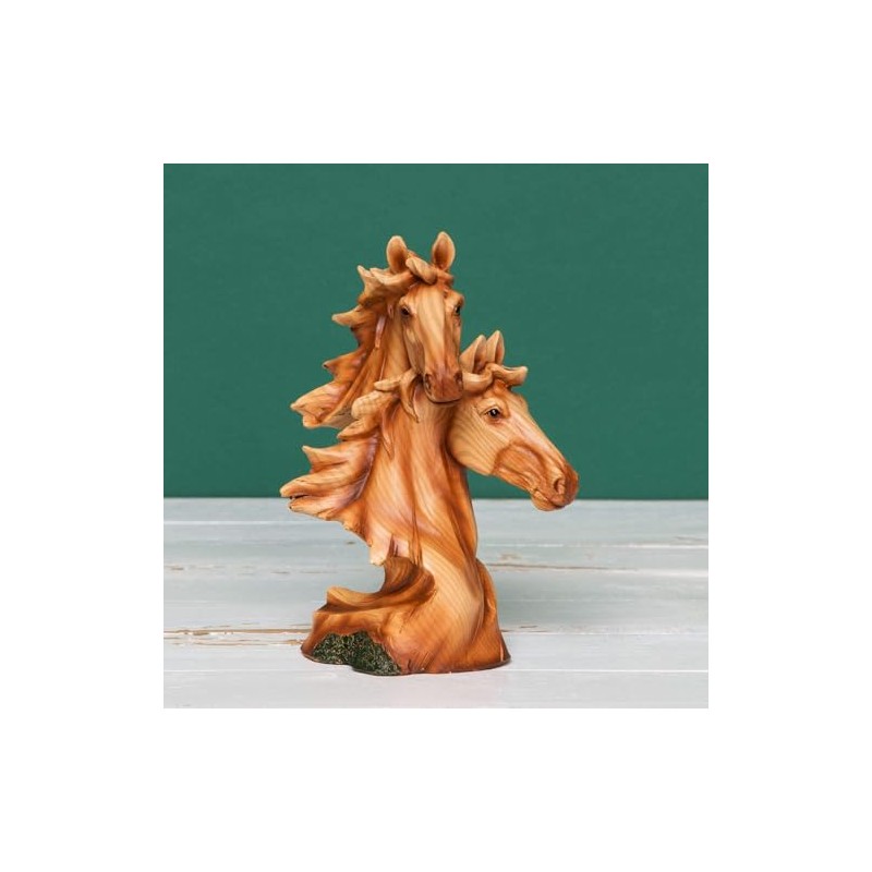 Widdop Naturecraft Wood Effect Resin Figurine - Two Horse Heads