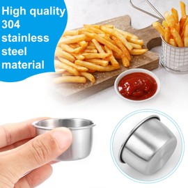 12 Pcs Sauce Dipping Bowl Mini Stainless Steel Dipping Cups Individual Round Sauce Dishes 45/55ml Reusable Seasoning Cups Dipping Cups Multipurpose Sauce Cups for Kitchen Home Restaurant(5.5cm-45ml)