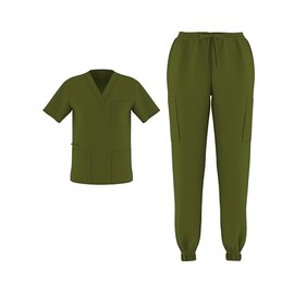 Zam Imports Unisex Men's Women's Joggers Scrubs Medical Nursing Stretch Flex V-Neck Jogger 2 Piece Scrub Set (Olive, 2X-Large)