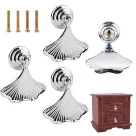 Brosay Gold Knobs Fashion Ginkgo Leaf Drawer Knobs Art Deco Furniture Dresser Knob Pendant Drop Pull for Kitchen Bathroom Cabinet Door Pulls Single Hole 4 Pcs (Silver)