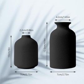 Ceramic Vases Set of 3 Small Vases Decorative White Flower Vases Modern Rustic Farmhouse Home Decor Ceramic Vase, Decorative Vases for Pampas Grass & Dried Flowers (2 Black)