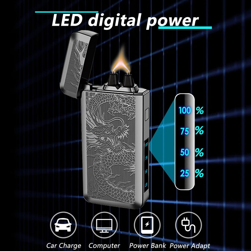 TIKIUKI Electric Rechargeable Big Flame Arc Type-C Plasma Lighter Windproof