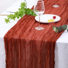 Boaoyige Terracotta Cheese Cloth Table Runner 120 Inch 10 FT Spring Rustic Boho Gauze Cheesecloth Runner for Wedding Baby Shower Bridal Garden Party Sheer Valentine's Day Home Decorations 2 Pack