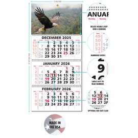 Calendar Company 2026 3 Month at a Glance Wall Calendar with Scenic Bald Eagle (FREE DATE SLIDE!) Made in the USA! (13_Eagle)