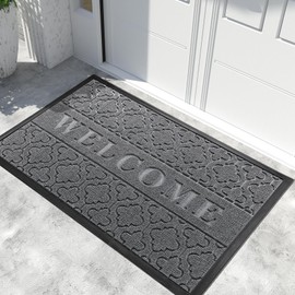Yimobra Welcome Mat Outdoor Indoor, 60x36 All-Season Waterproof Front Door Mat, All-Weather Heavy Duty Doormat, Low Profile Porch Patio Entrance Mat, Non Slip Outside Mat, Dark Grey