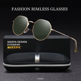 NIEEPA Small Round Polygon Polarized Sunglasses Fashion Trendy Designer Shades for Women Men Circle Rays(Gold Frame/G15 Lens)