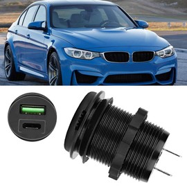 Car USB C Car 12V-24V 30W Waterproof Aluminum Dual QC3.0 USB Fast Socket Power Outlet with LED Digital Voltmeter for Marine Boat Motorcycle Truck Cart