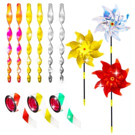 12Pcs Sparkly Reflective Pinwheels Bird Scare Rods Tapes Set to Scare Birds Away from Patio Farm, Ideal for Home Garden Lawn Decor