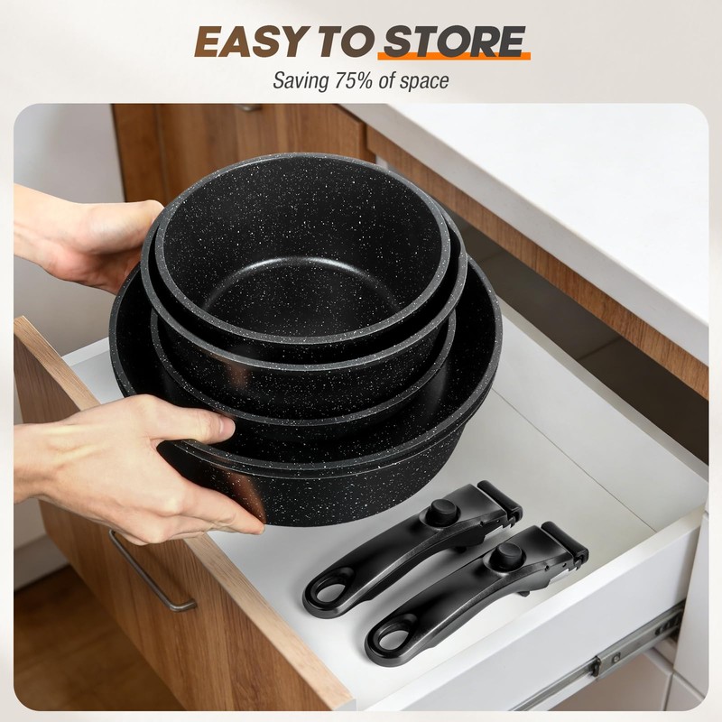 UMETRE pots and Pans Set, Nonstick Cookware Set Detachable Handle,
