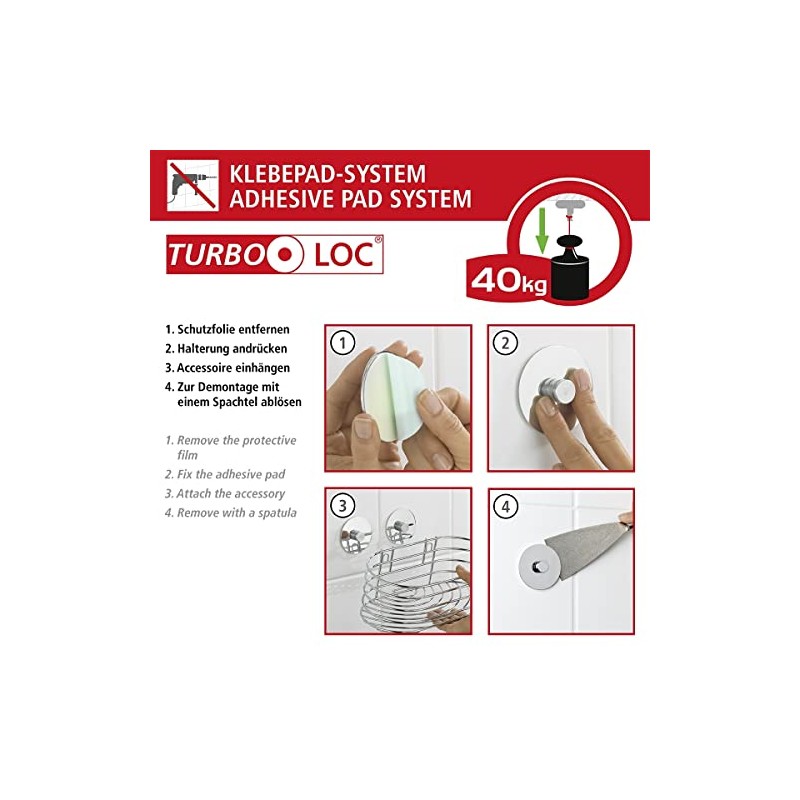 WENKO Turbo-Loc® crochet mural - fixer sans percer, Acier, 6