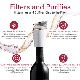 PureWine Phoenix Wine Aerator Pourer Spout - Removes Histamines & Sulfites as You Pour, Red & White Wine Purifier Filter, Helps Allergies & Headaches, Restores Oxidized Bottles- Starter Kit, Noir