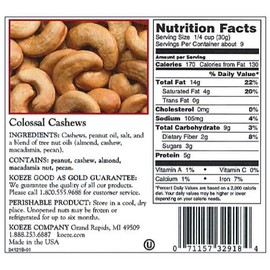 Koeze Colossal Cashews - 10 oz. Gift Box - Roasted and Salted Jumbo Cashews - Perfect for celebrations, birthdays, holidays and more!