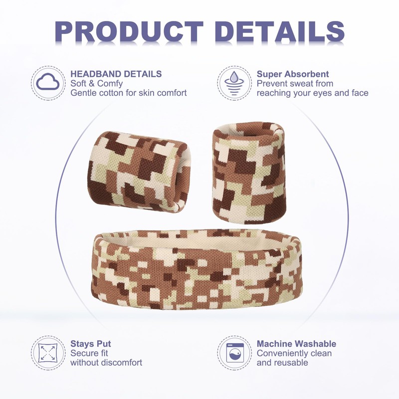 QUARKZMAN Sweatband Set, Sporty Terry Cloth Headband, Wrist Band Set,