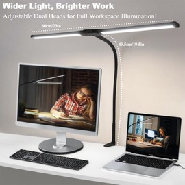 Adjustable LED Desk Lamp with USB Port – 12W Dual-Head Clamp Lamp, 3 Color Modes & 10 Brightness Levels – Eye-Caring Light for Office, Reading, Studying, Drafting, Sewing, Dorm Room