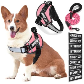Bcadem Service Dog Vest, 9 Dog Patches No Pull Dog Harness and Leash Set with Handle,Easy On and Off Pet Vest Harness with Night Safe Reflective Straps for Small Medium Large Breed Dogs