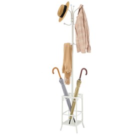Hoctieon Coat Rack Freestanding, Entryway Coat Hanger Stand, Umbrella Holder, Hall Tree With 12 Hooks, Floor Standing Metal Tree Stand, White