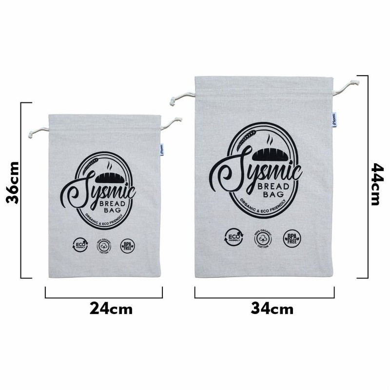 2 X Reusable Plastic Lined Bread Bags for Homemade Bread