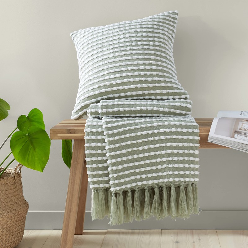 Catherine Lansfield Stab Stitch 125x150 cm Blanket Throw, Sage Green