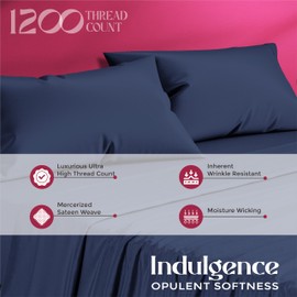 Mayfair Linen 100% Egyptian Cotton Pillow Cases Standard/Queen Size Set of 2 - Luxury 1200 Thread Count Sateen Navy Blue Pillow Cases, Silky Soft Cotton Pillowcases Fits Standard & Queen Pillows