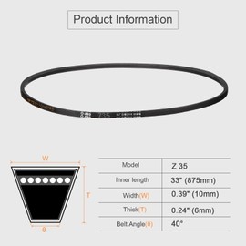 sourcing map Z-35 Z Type V-belt 875mm/35" Inner Length x 0.39" Width x 0.24" Height, Z-type Closed-Loop Rubber Transmission Belt