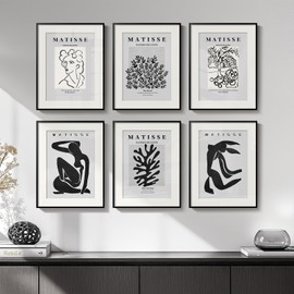 Framed Matisse Wall Art for Living Room, Set of 6 Modern Black and White Minimalist Botanical Body Line Prints for Walls, Abstract Aesthetic Pictures for Bedroom, Bathroom, Dining Room Decor, 11x14