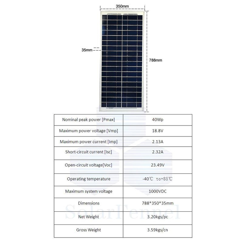 SOLARFENNEL 22 Watt Poly Solar Panel Off Grid RV Boat