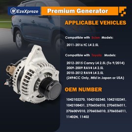 Ezexpreze Alternator 2.5 2.5L Replacement Compatible with 2012 2013 2014 2015 Toyota Camry, 2009-2012 RAV-4, 2011-2016 Scion tC OE#27060-0V010-84,11402,104210-2270,210-0722,9664219-227