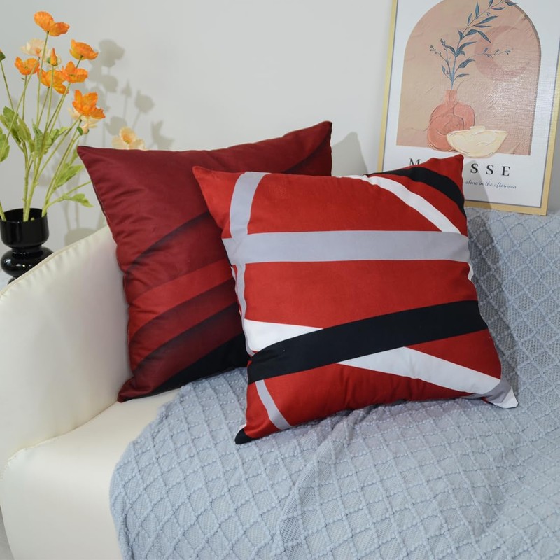 DILOXNSU Cushion Cover 40 x 40 cm Red Grey Black