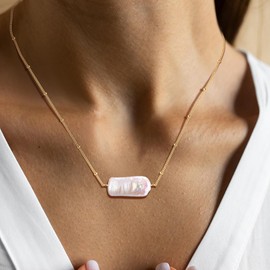 EVER FAITH Baroque Pearls Choker Necklaces, Gold Plated Bead Chain Vintage Rectangle Pearl Pendant Necklace Dainty Birthday/Valentines/Mothers Day Jewelry Gift for Women Bride