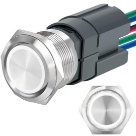 UL Listed 22mm Push Button Switch 15A 24V Latching 2NO DPST Angel Eye LED Stainless Steel Round Self-Locking 7/8'' with Wire Socket