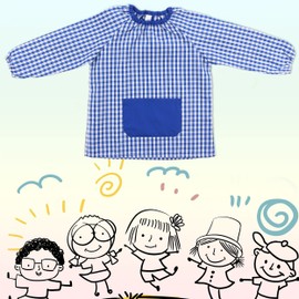 H HANSEL HOME Craft Apron for Children at School, Apron Used for Eating, Painting and Crafts, Painting Apron Children without Button Elastic Cuffs and Neck - Blue 6-7 Years