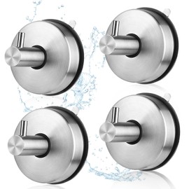 lalago Pack of 4 Suction Cup Hooks, 304 Stainless Steel Suction Cups, Suction Cups for Windows, Waterproof Suction Cup Hooks, Suction Holder, Towel Hooks, Bathrobe Hooks, No Drilling, Load Capacity 5