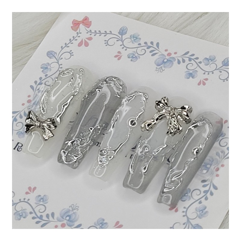Metal Wave Handmade Nail Tips - Almond S / 메탈