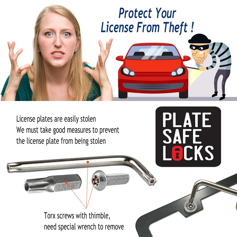 Anti Theft License Plate Frames, Matte Black, Security Screws