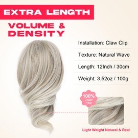 NTYNTY Ponytail Extension, 12" Claw Clip in Ponytail Hair Extensions Natural Soft Synthetic Natural Wave Pony Tail Hair Pieces for Women - Ash Brown with Light Ends