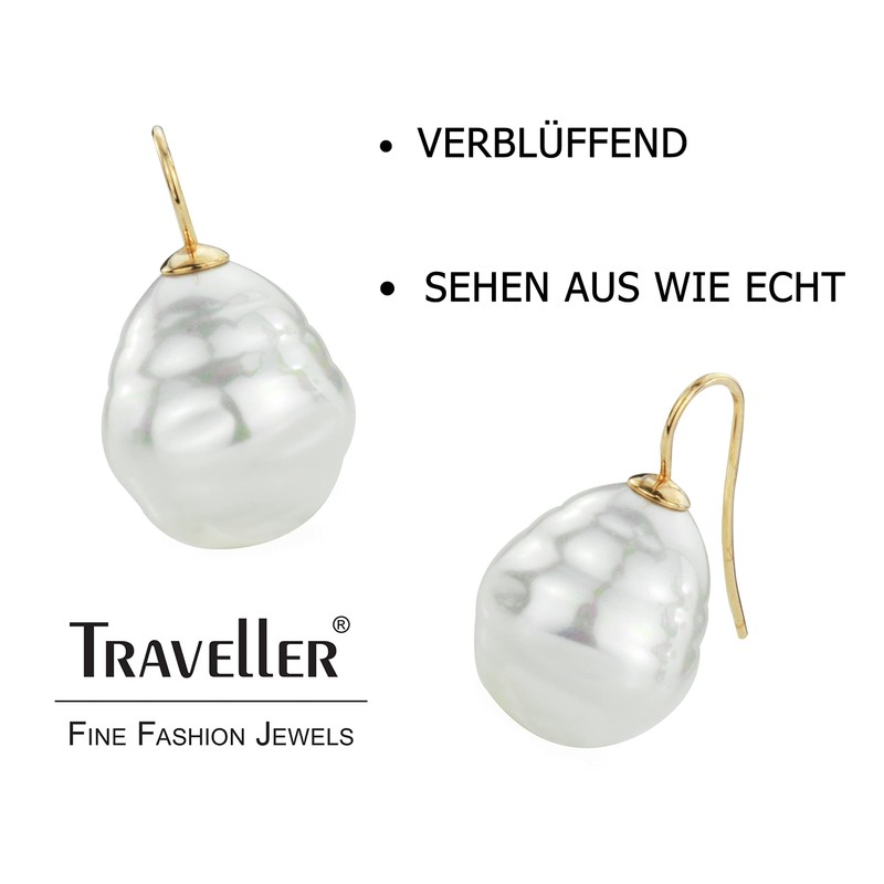 Traveller Earrings – Baroque Pearl White, Titanium, Pearl