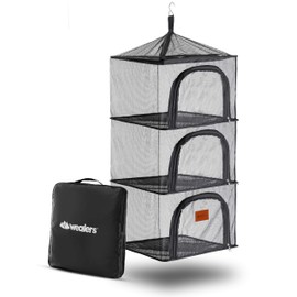 Wealers Outdoor Dry Net Storage and Food Screen 3-Tier Camping, Barbecue, Picnic Meal Protection Organizer | Faster Herb, Clothes, Dish Drying | Foldable (Hanging Dry Net)