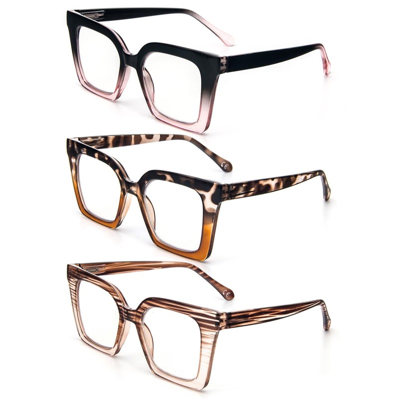KoKoBin 3 Pack Square Frame Oprah Style Reading Glasses for
