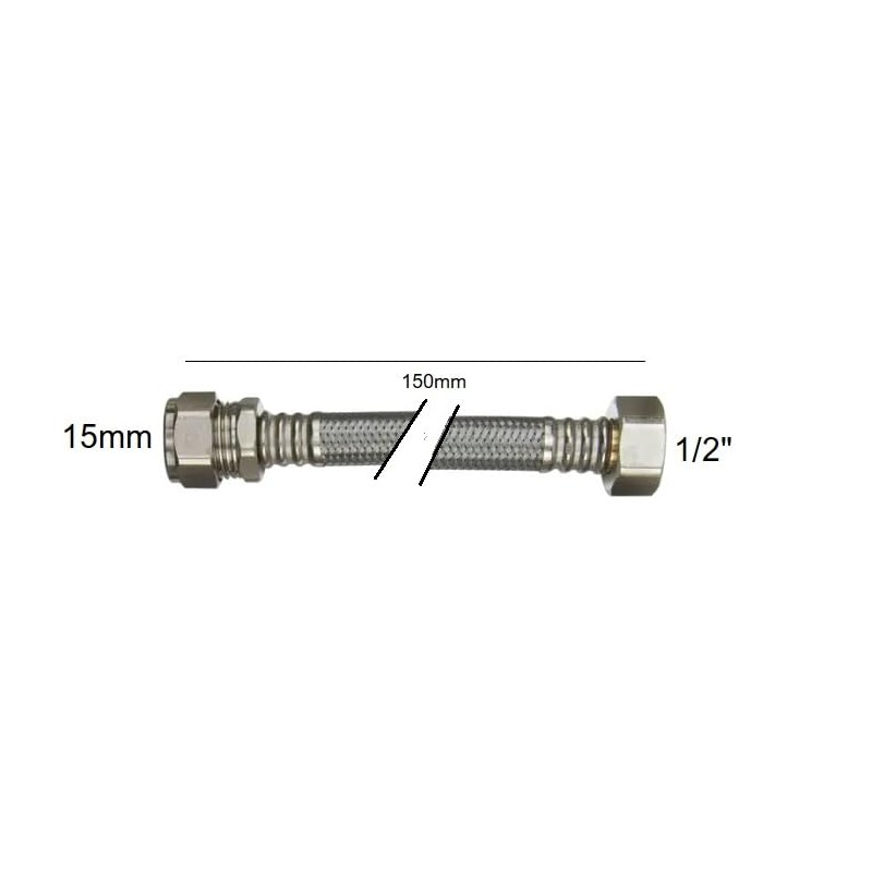 Flexible Tap Hose Connector 15mm x 1/2" Compression 150 Long