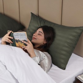 BedLooms Olive Green Pillow Cases 2 Pack - 100% Microfiber Envelope Closure Stripe Pillow Cases 50x75cm Premium Hotel Quality Anti Allergy Pillow Cover