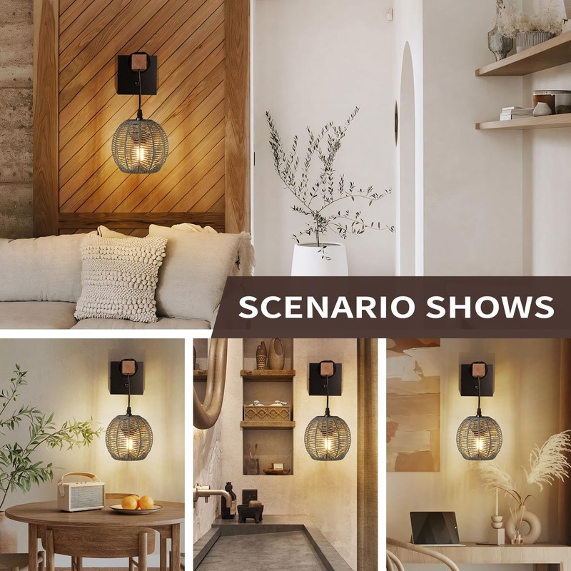 HYMELA N01 100% Dimmer Wall Sconce with Hand Woven Rattan