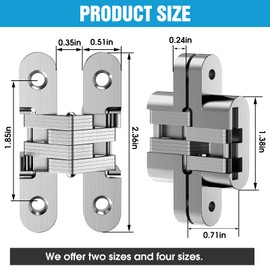 Invisible Door Hinge 180 Degree Heavy Duty Zinc Alloy Concealed Cabinet Hinges Silent Smooth Operation Supports 10KG/22lb for Kitchen Wardrobe Furniture (White, 0.51"-2.36") 4PCS