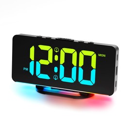 CHEREEKI Digital Alarm Clock with 2 Alarm Clocks Loud for Deep Sleepers, 10 Modes RGB Night Light, 11 Colours LED Display, Alarm Clock Dimmable, USB Charging Port, Large Numbers, Day of the Week,