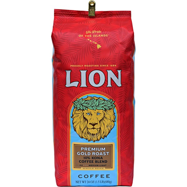 Lion Kona Gold Premium 10% Kona Coffee Blend 24 Oz. Whole Bean